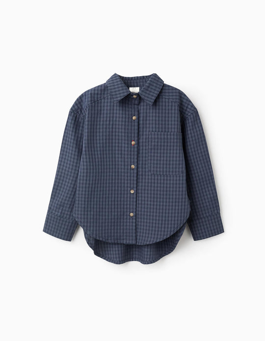 Loose Fit Vichy Shirt for Girls, Dark Blue