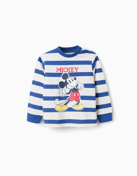 تيشيرت بأكمام طويلة للرضع الأولاد "Mickey"، أبيض/أزرق