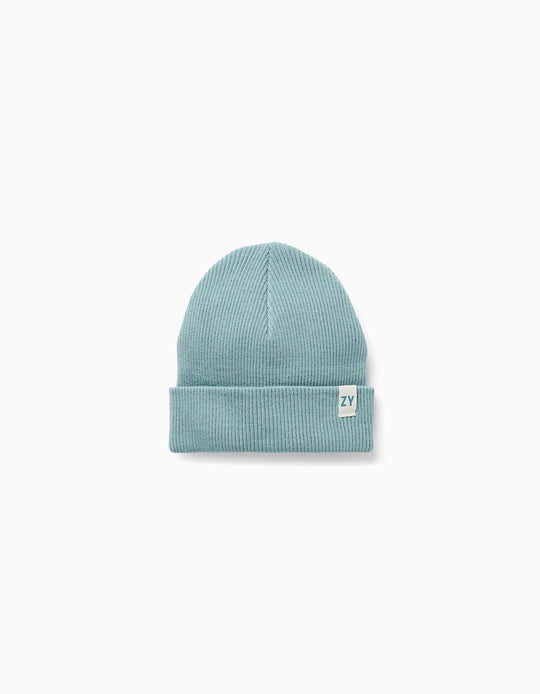 BEANIE WOVEN LABEL, LIGHT BLUE, SMS