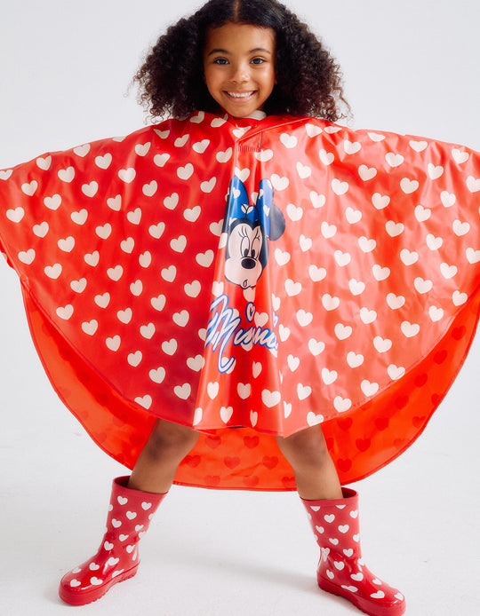 Waterproof Hooded Poncho for Girls 'Minnie', Red