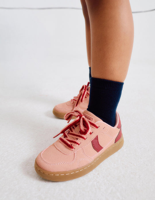 Retro Suedine Trainers with Laces for Girls, Pink/Burgundy