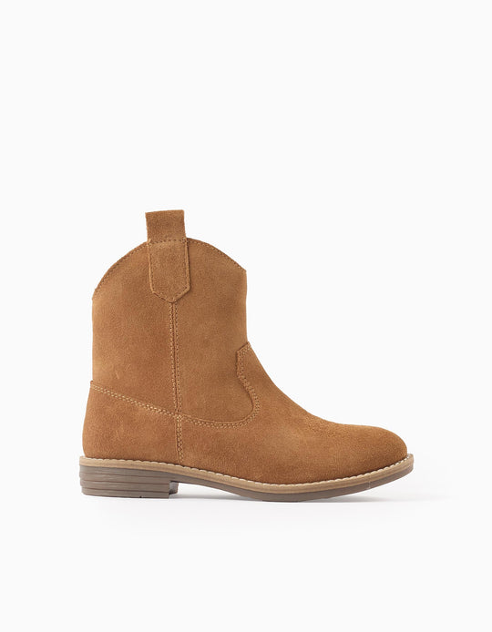Suede Cowboy Boots for Girls, Camel
