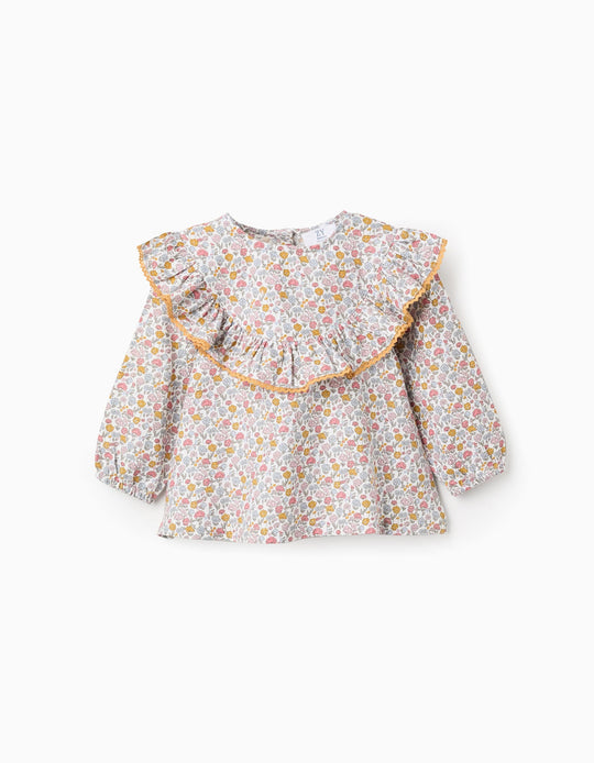 Cotton Floral Blouse for Baby Girls, Multicolour