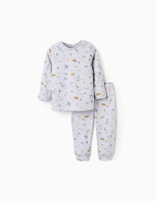Ribbed Pyjama with Forest Animal Print for Baby Boys, Grey