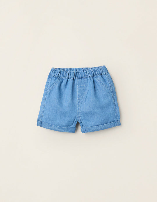 Light Cotton Denim Shorts for Newborns, Blue