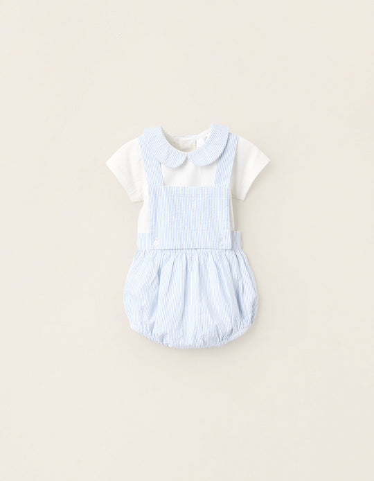 Bodysuit + Striped Jumpsuit for Newborns, White/Blue