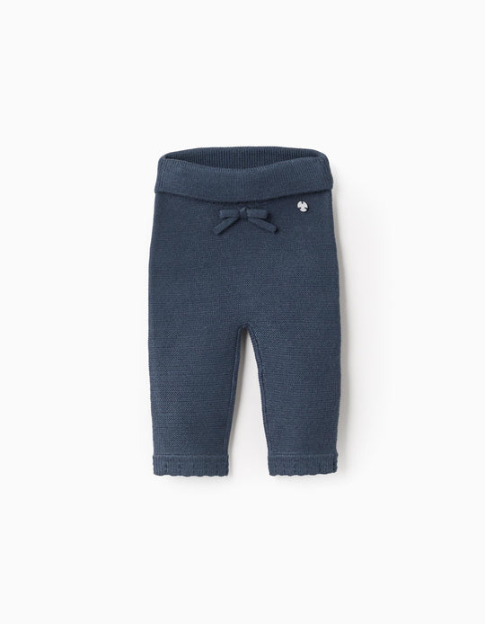 Knitted Trousers with Bow for Newborn Girls, Blue