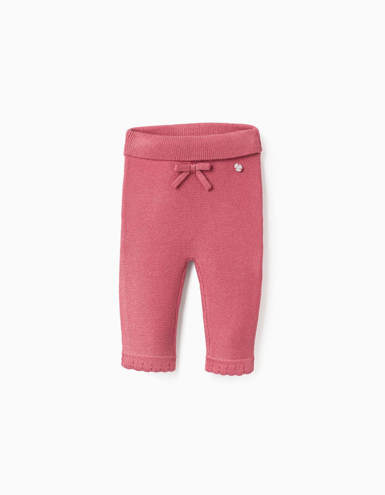 Knitted Trousers with Bow for Newborn Girls, Pink