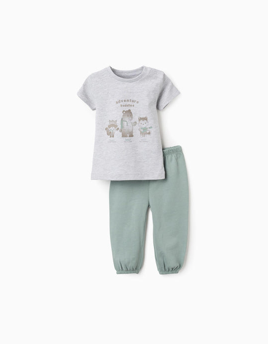 Cotton Pyjama for Baby Boys 'Friends', Grey/Green