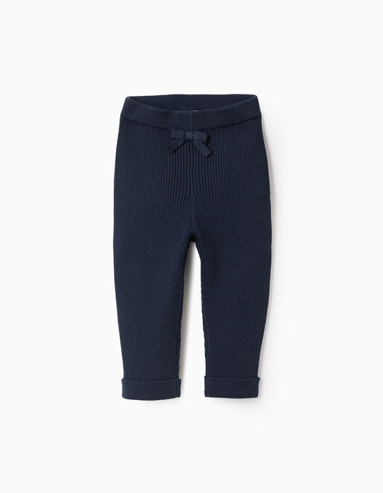 Knitted Trousers with Bow for Newborn Girls, Dark Blue