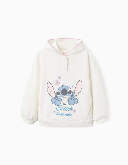 Cotton Hooded Sweatshirt for Girls 'Stitch', White