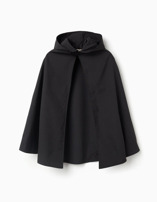 Hooded glow-in-the-dark waterproof raincoat for boys, black