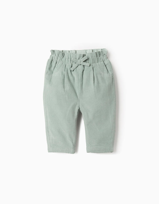 Corduroy Trousers with Bow for Newborn Girls, Green