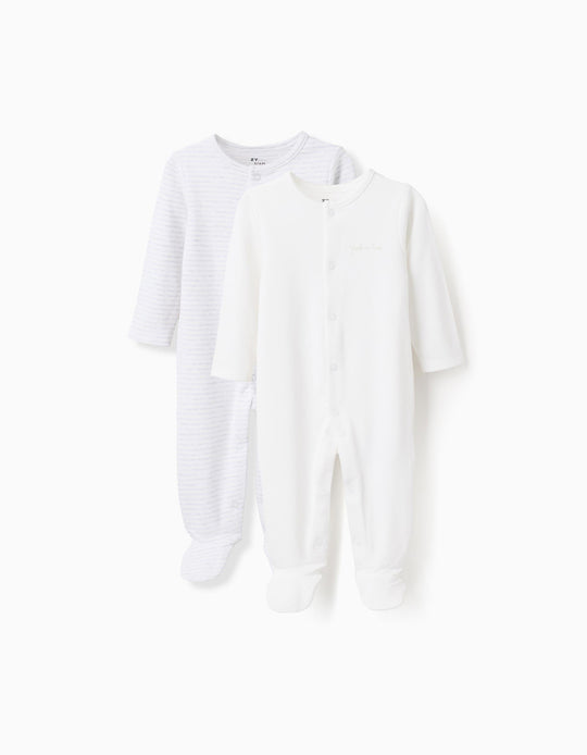 Pack of 2 Cotton Sleepsuits for Newborns 'Peek', White/Grey