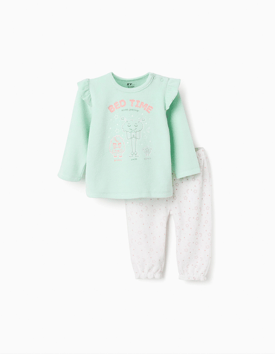 'Emotions' glow-in-the-dark velvet pyjama for baby girls, light green