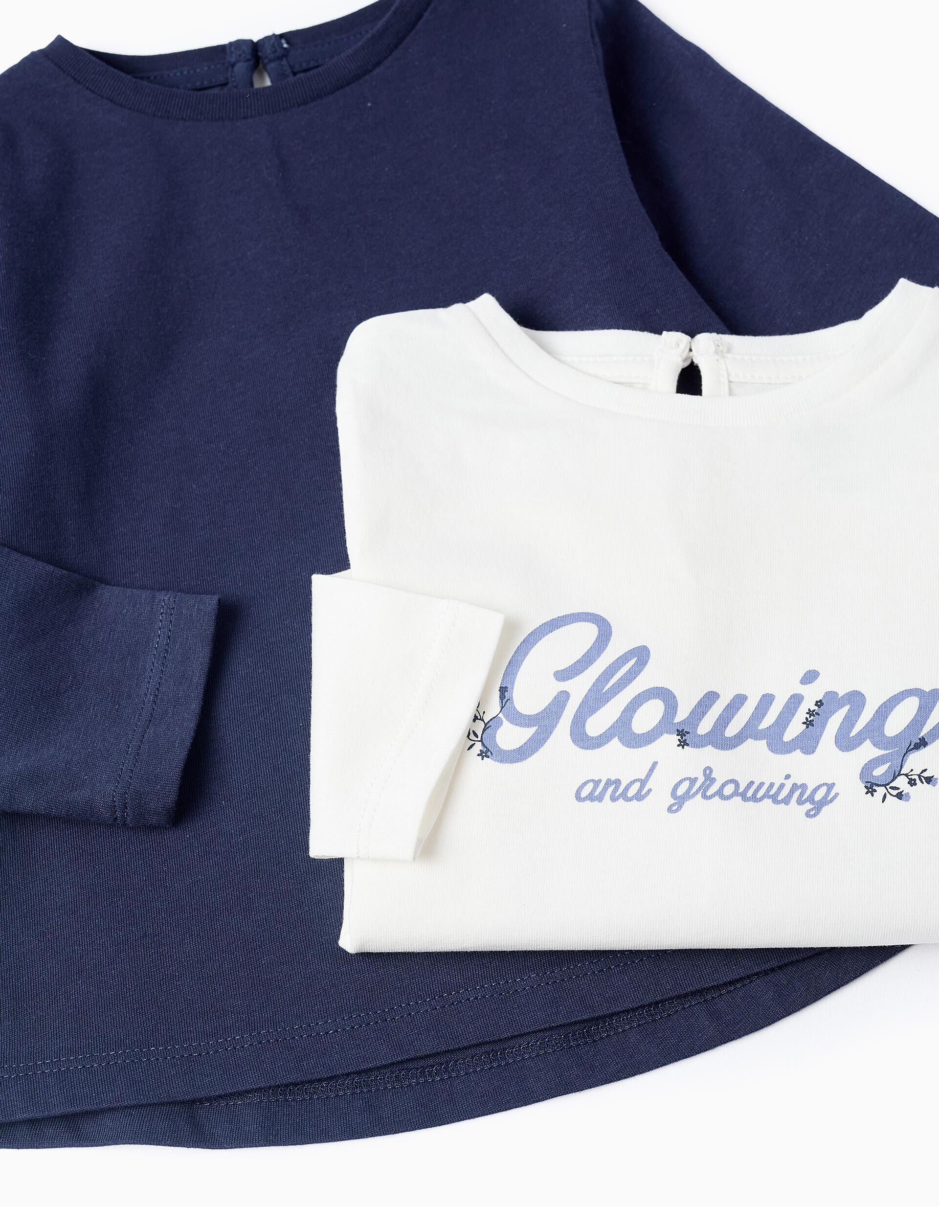Pack of 2 Long-sleeved T-shirts for Baby Girls 'Glow', White/Blue | Saudi Arabia