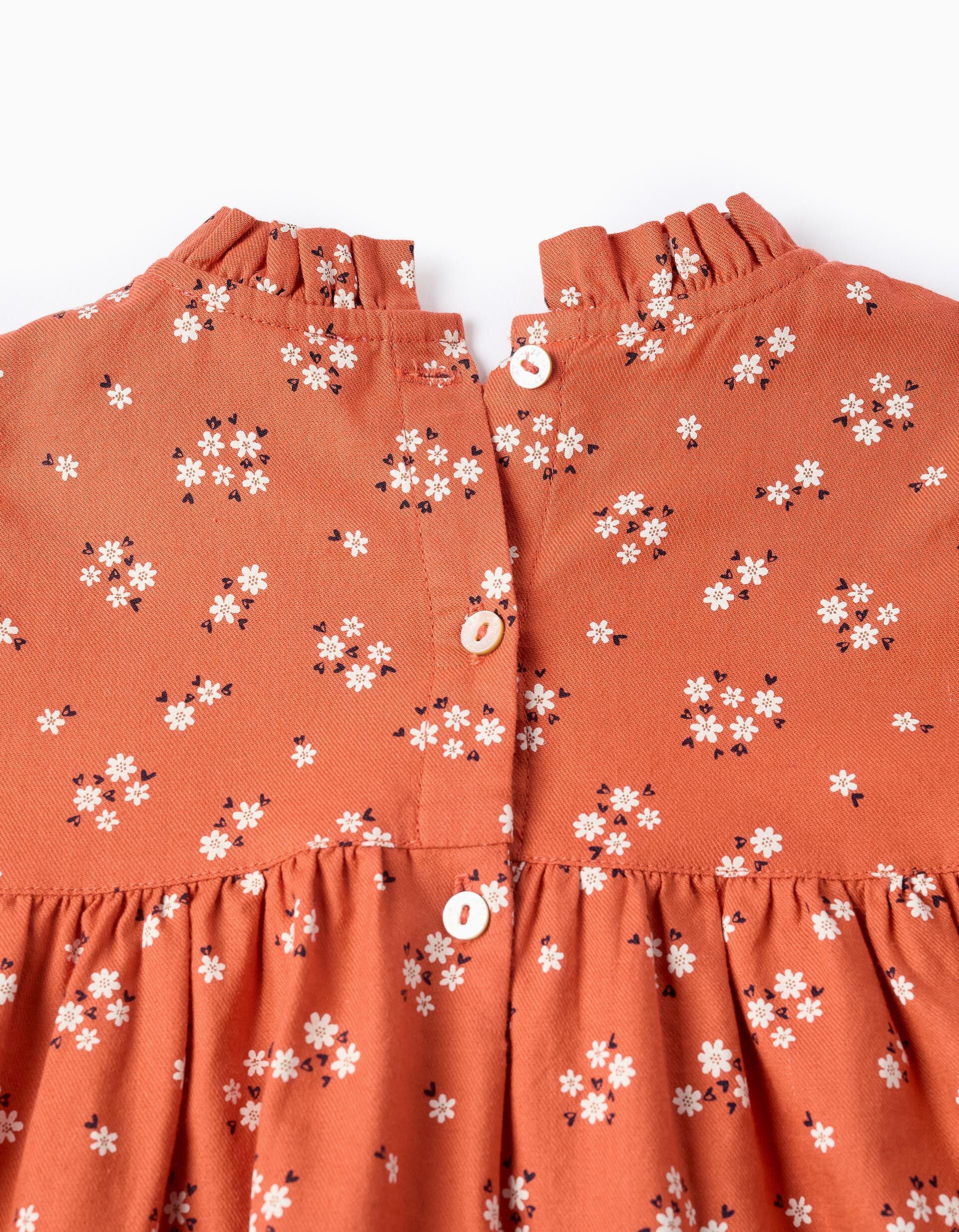 Floral Cotton Dress for Girls Orange | Saudi Arabia