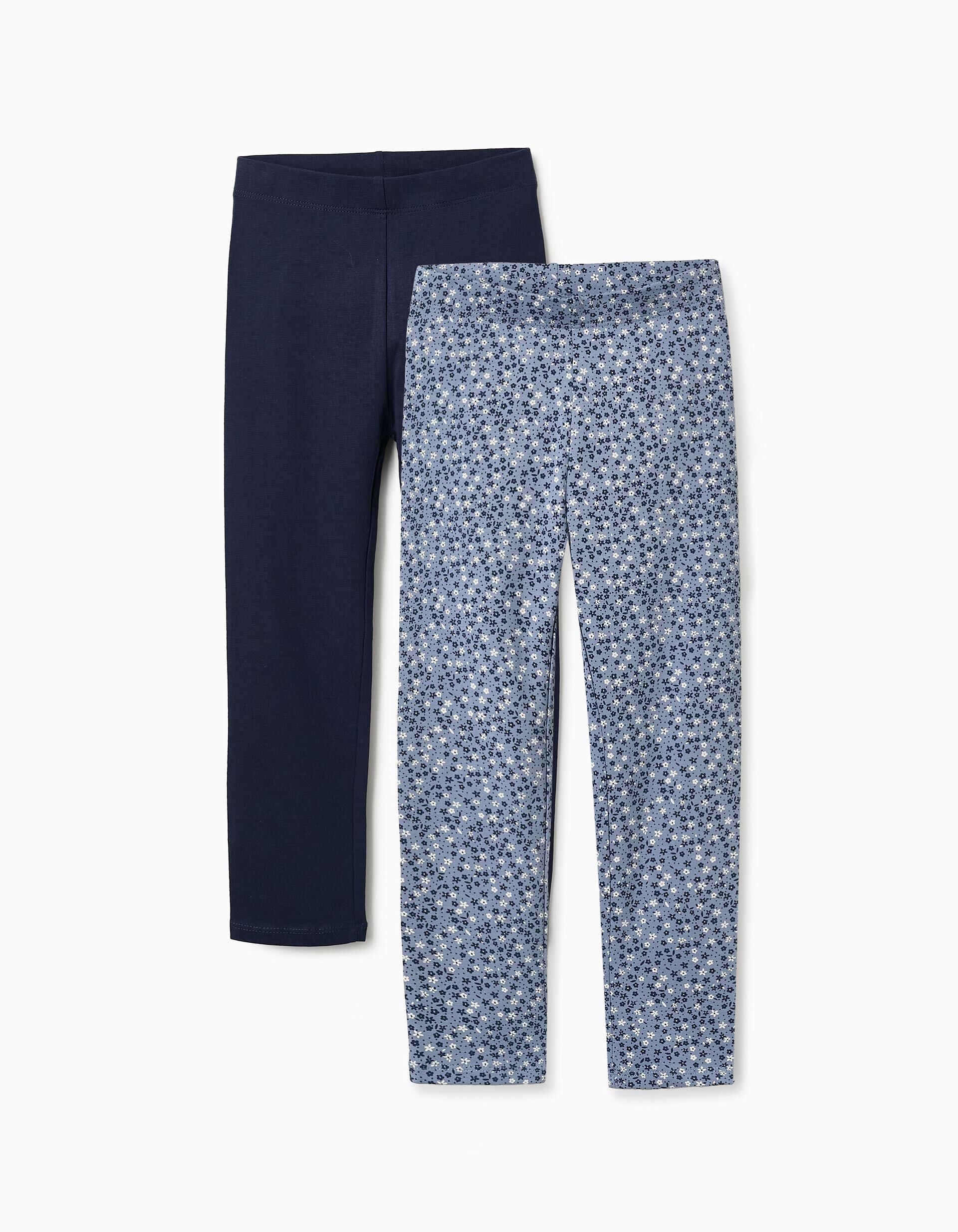 Pack of 2 Leggings for Girls 'Floral' Dark/Light Blue | Saudi Arabia