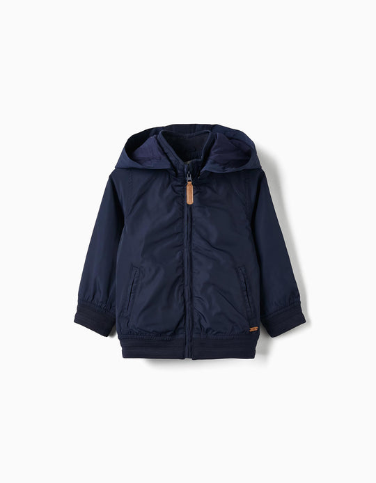 جاكيت بغطاء رأس قابل للإزالة للأولاد حديثي الولادة باللون الأزرق الداكن