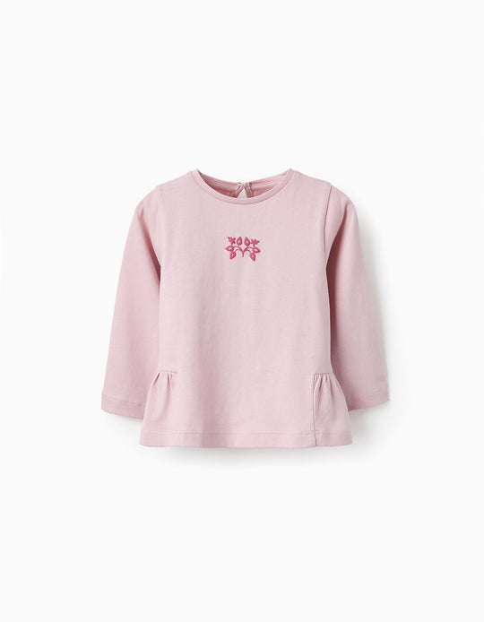Cotton T-shirt with Ruffles for Baby Girls, Pink
