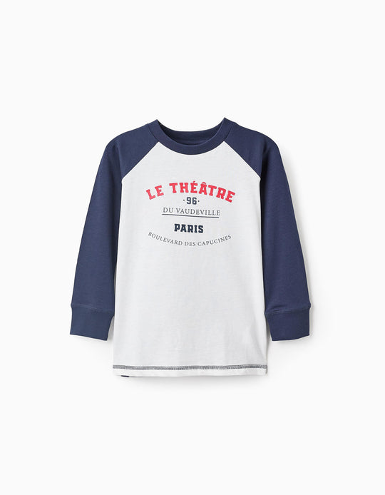 Long-sleeved T-shirt for Boys 'ZY Paris', Blue/White