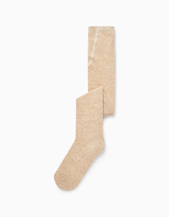 Cotton Knit Tights for Girls, Beige