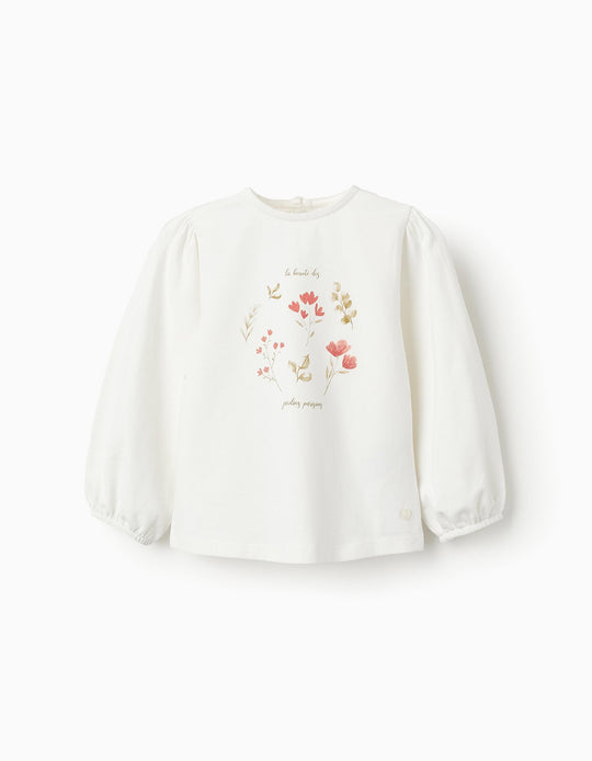 Long-sleeved T-shirt for Baby Girls 'Flowers', White