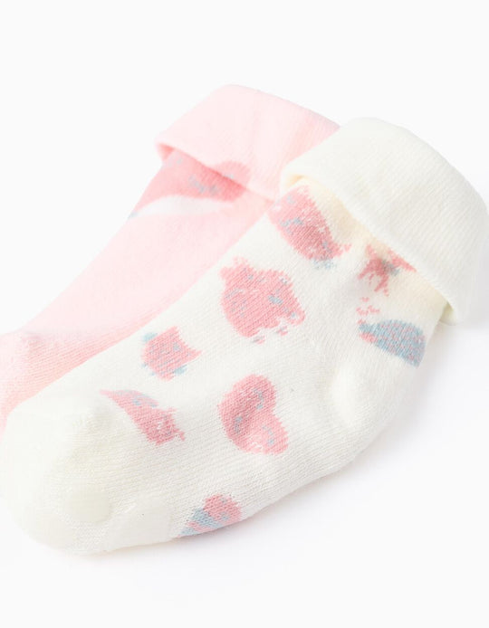 Pack of 2 Non-Slip Socks for Girls 'Fox', White/Pink