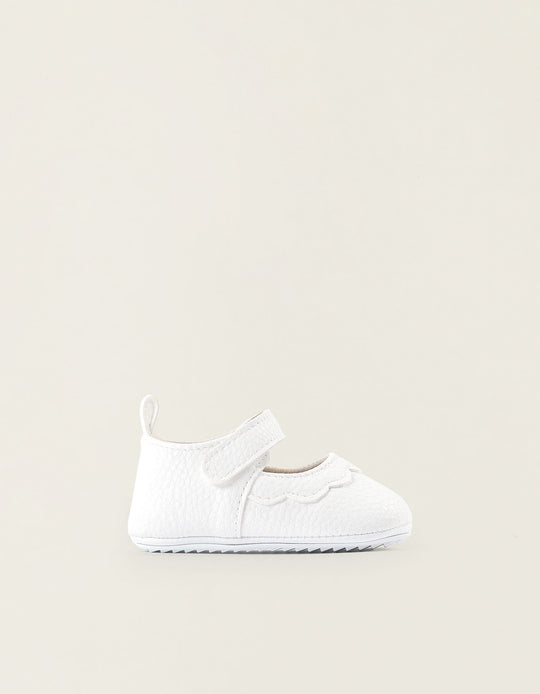 Faux Leather Ballerina Flats for Newborn Girls, White