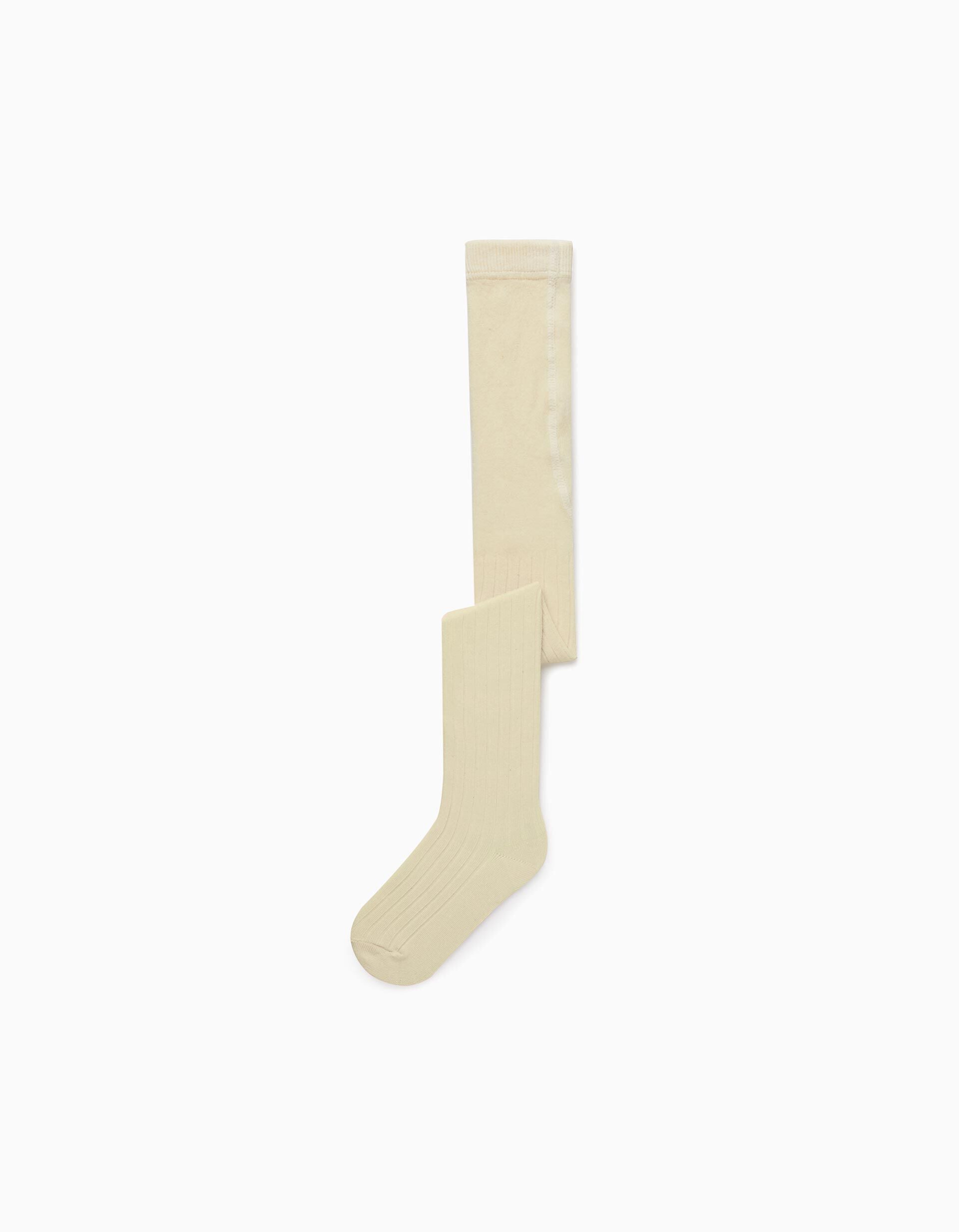 Anti-Pilling Ribbed Tights for Baby Girls Beige | Saudi Arabia