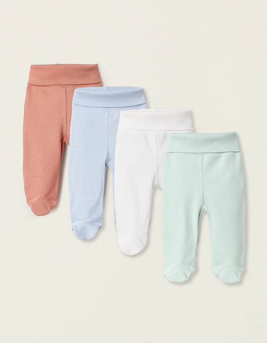 Pack of 4 Footed Trousers for Newborns, multicolour