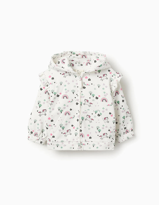 Hooded Cardigan with Print for Baby Girls, White