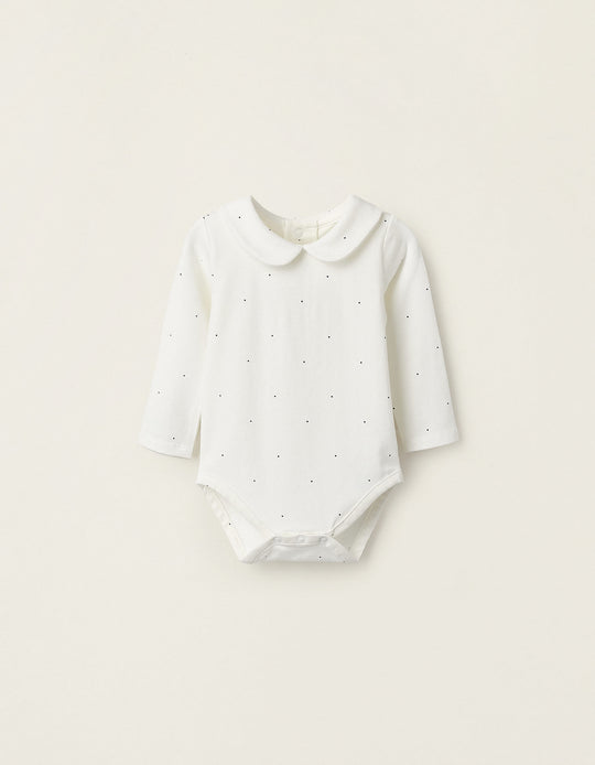 Polka Dot Bodysuit for Newborn Girls, White/Navy Blue