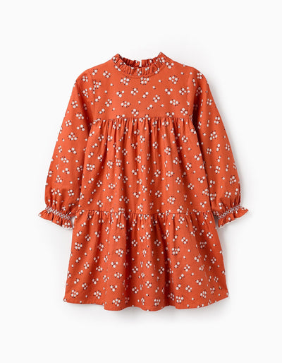 Floral Cotton Dress for Girls Orange | Saudi Arabia