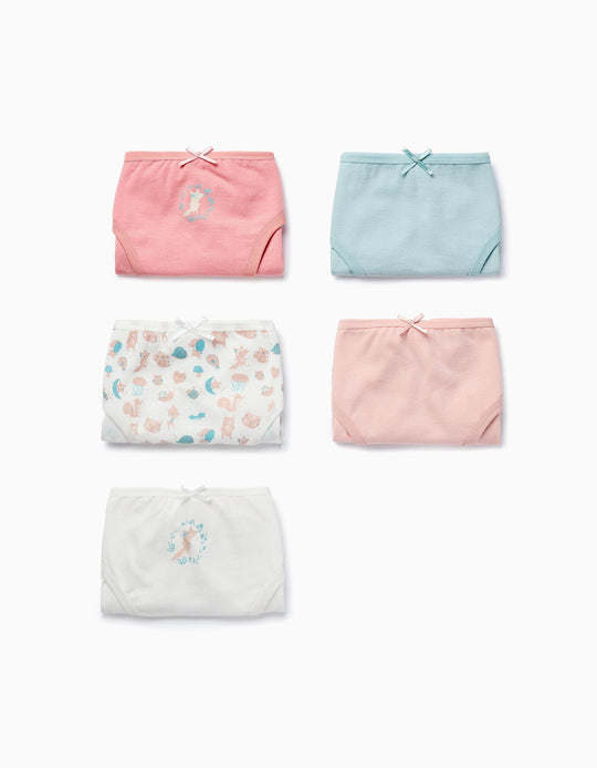 Pack of 5 Briefs for Girls 'Fox', White/Pink/Blue