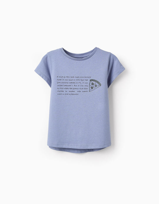 T-shirt with Glitter for Girls 'NY Pizza', Blue
