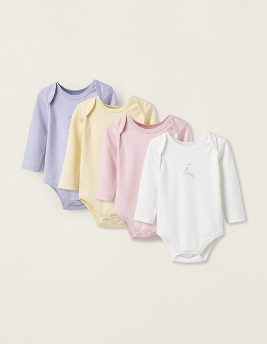 Pack of 4 Cotton Bodysuits for Newborn Girls 'Little Love', Multicolour