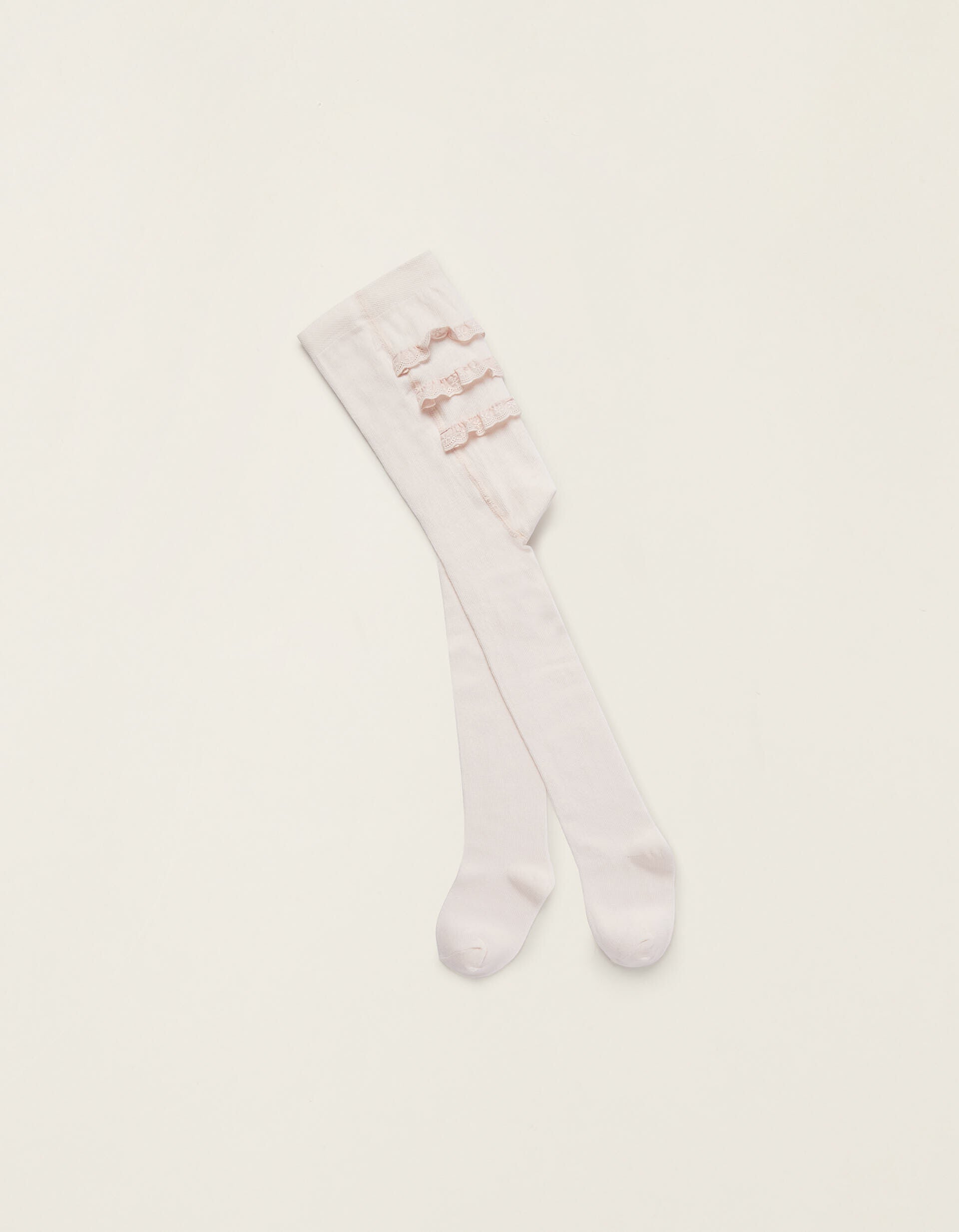 Tights with Ruffles and English Embroidery for Baby Girls Light Pink | Saudi Arabia