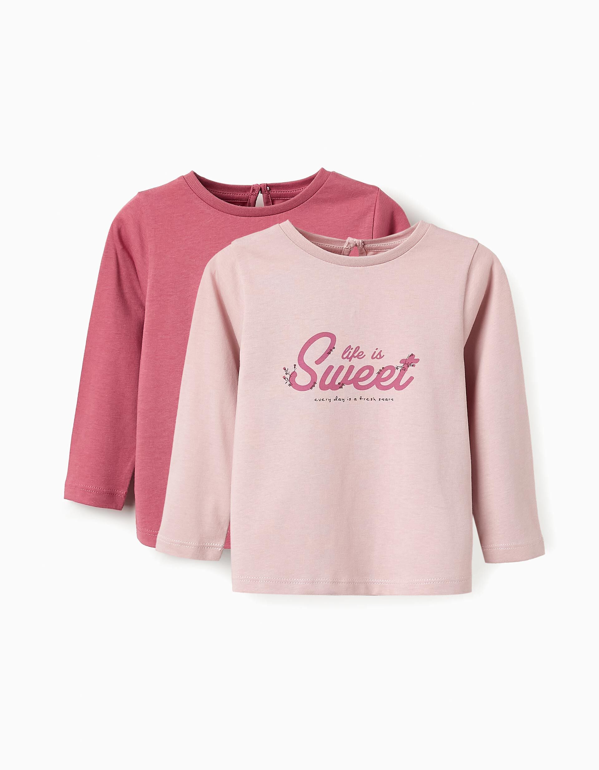2 Long-sleeved Cotton T-shirts for Baby Girls 'Sweet' Pink | Saudi Arabia