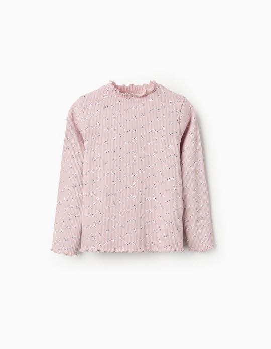 Ribbed Floral Jumper for Girls, Pink