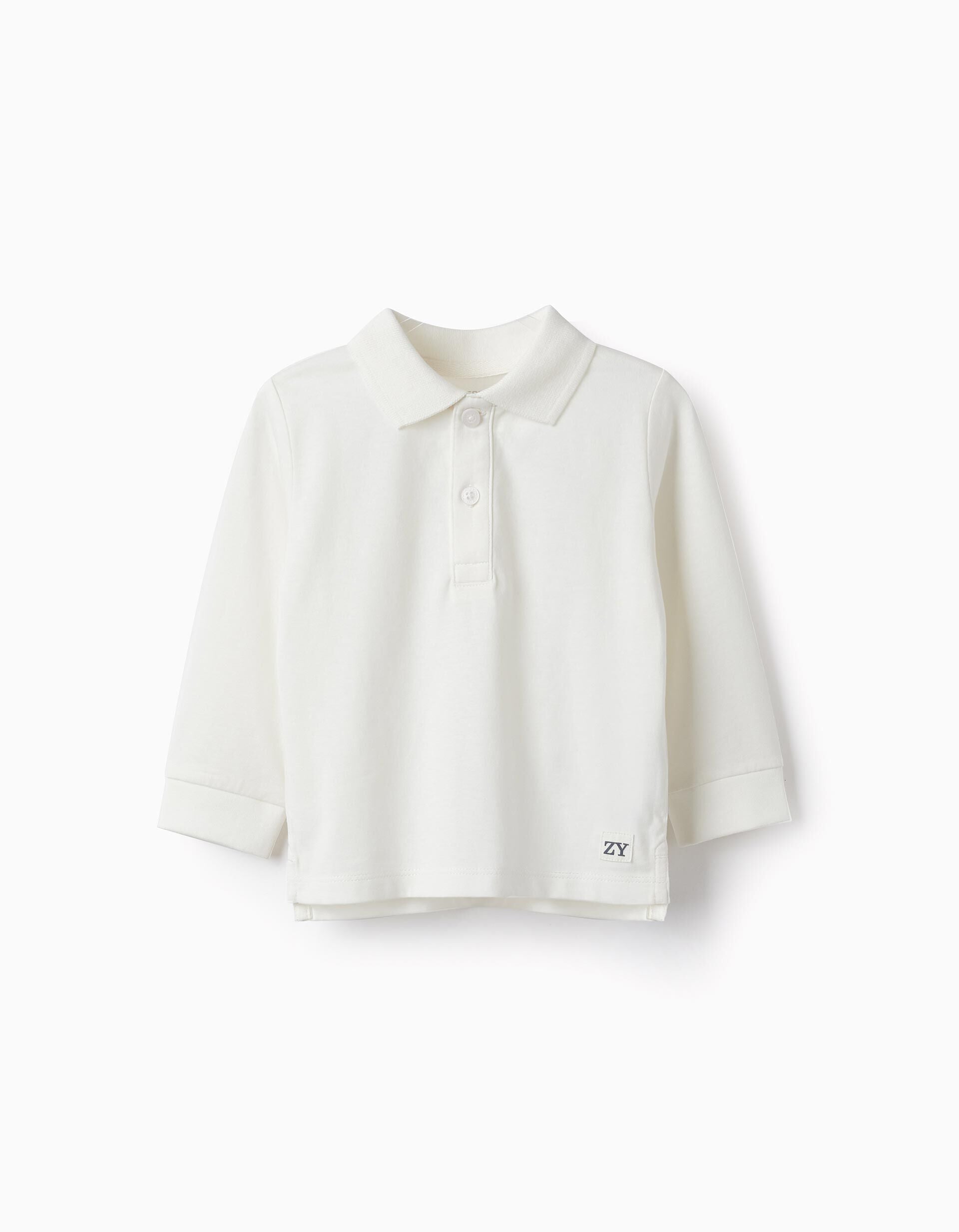 Long Sleeve Cotton Polo for Baby Boys White | Saudi Arabia