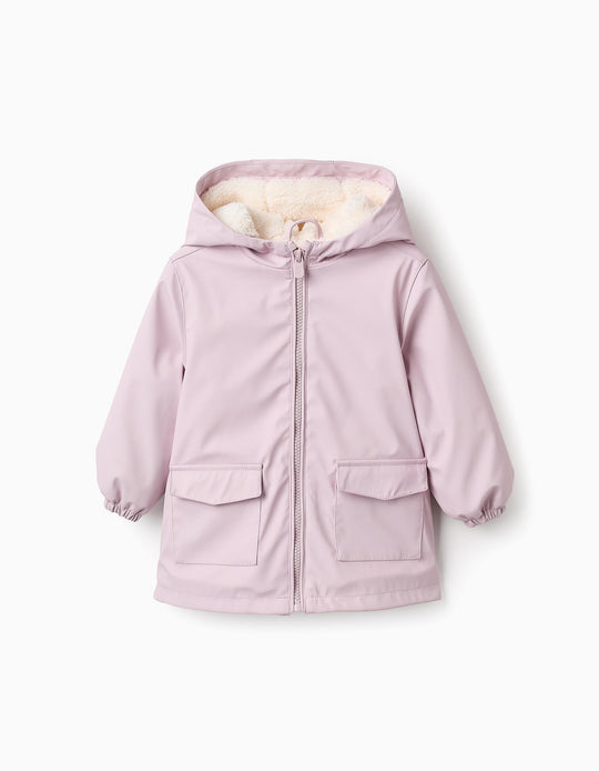 Rubber Parka with Sherpa Lining for Baby Girls, Pink