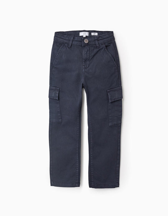 Twill Cargo Trousers for Boys 'Straight', Dark Blue