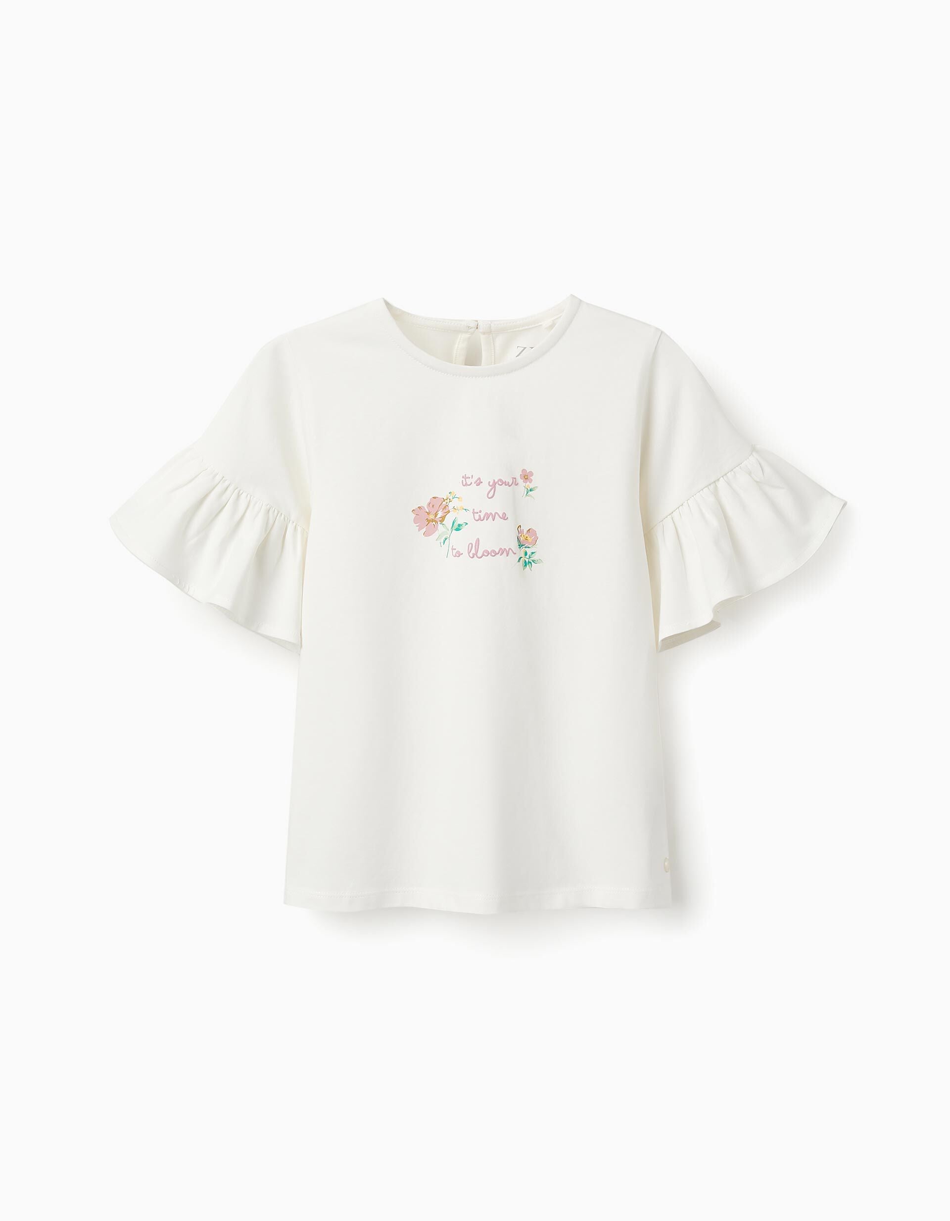 T-shirt with Ruffle Sleeves for Girls White | Saudi Arabia