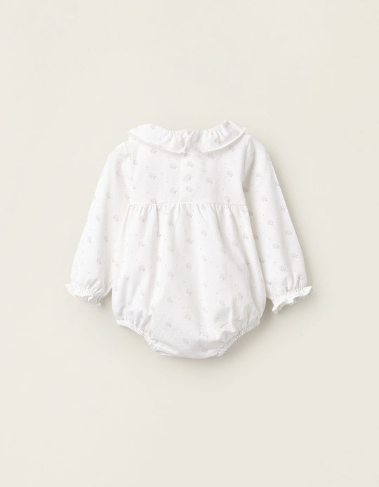 Floral Bodysuit for Newborn Girls, White