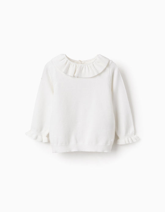Knit Jumper with Ruffles for Baby Girls, White