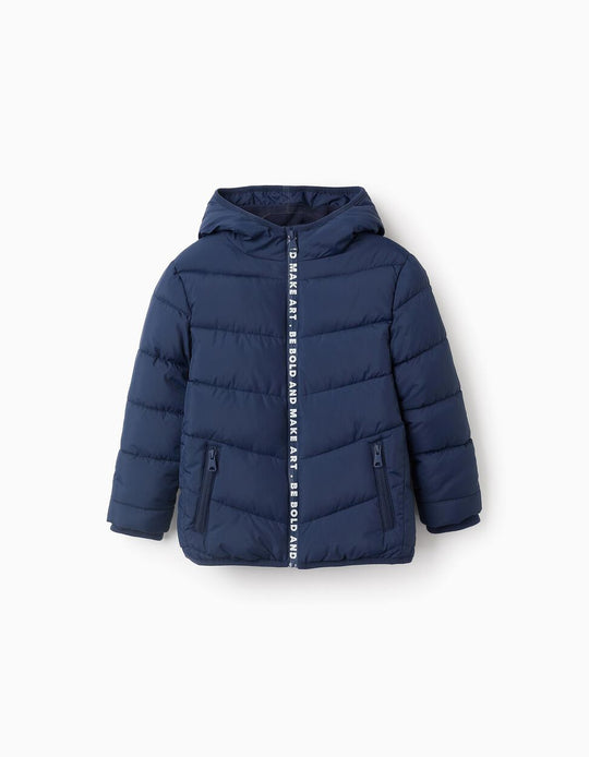HOODED PUFFER FOR BOYS, DARK BLUE