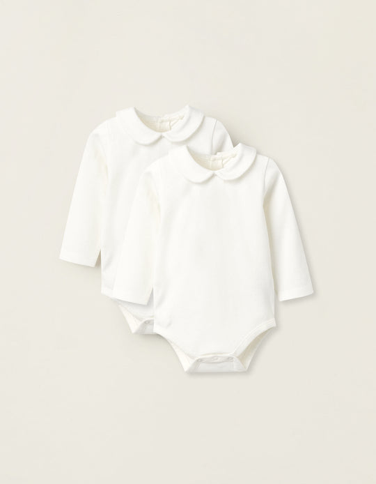 Pack of 2 Bodysuits with Peter Pan Collar for Newborn Girls, white