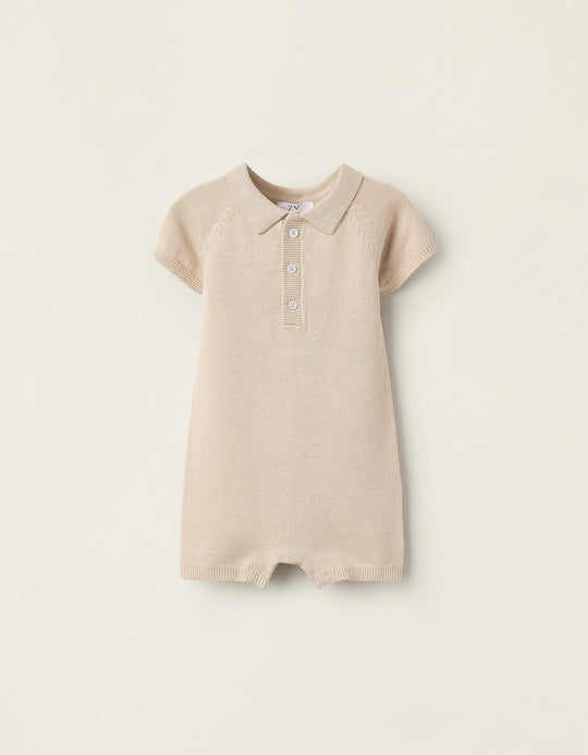 Knitted Romper for Newborns, Beige