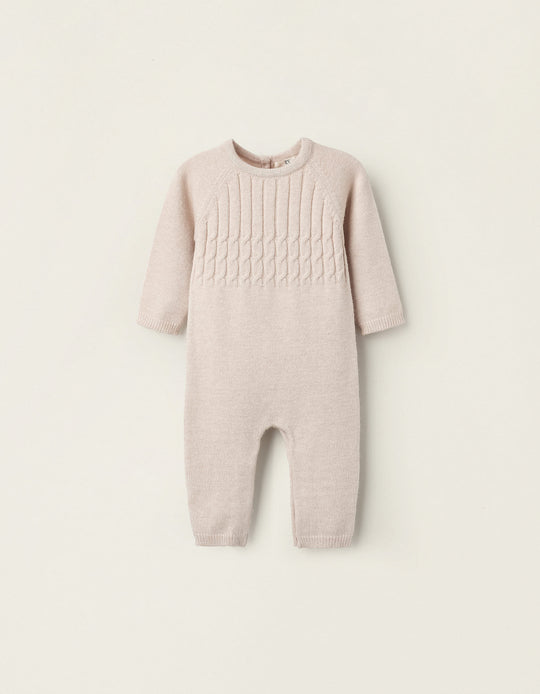 Knitted Jumpsuit for Baby Boys, Beige